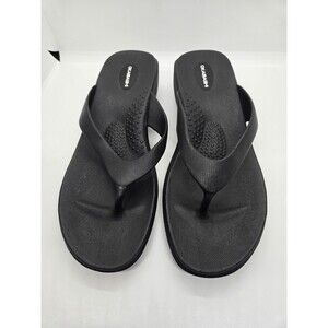Okabashi Black Aspire Wedge Heel Flip Flop Sandals with Arch Support  US "L"
